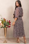 Rochie Olimpia din voal negru cu imprimeu floral, pieptii petrecuti si curea